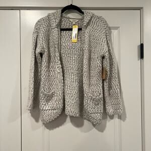 NWT Bixby Nomad Stitch Fix Hooded Cardigan Grey White Size L‎ 12-14